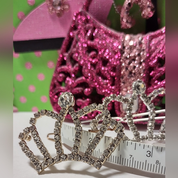 Pearl & Crystal Bling Crown Barrettes - Picture 9 of 15